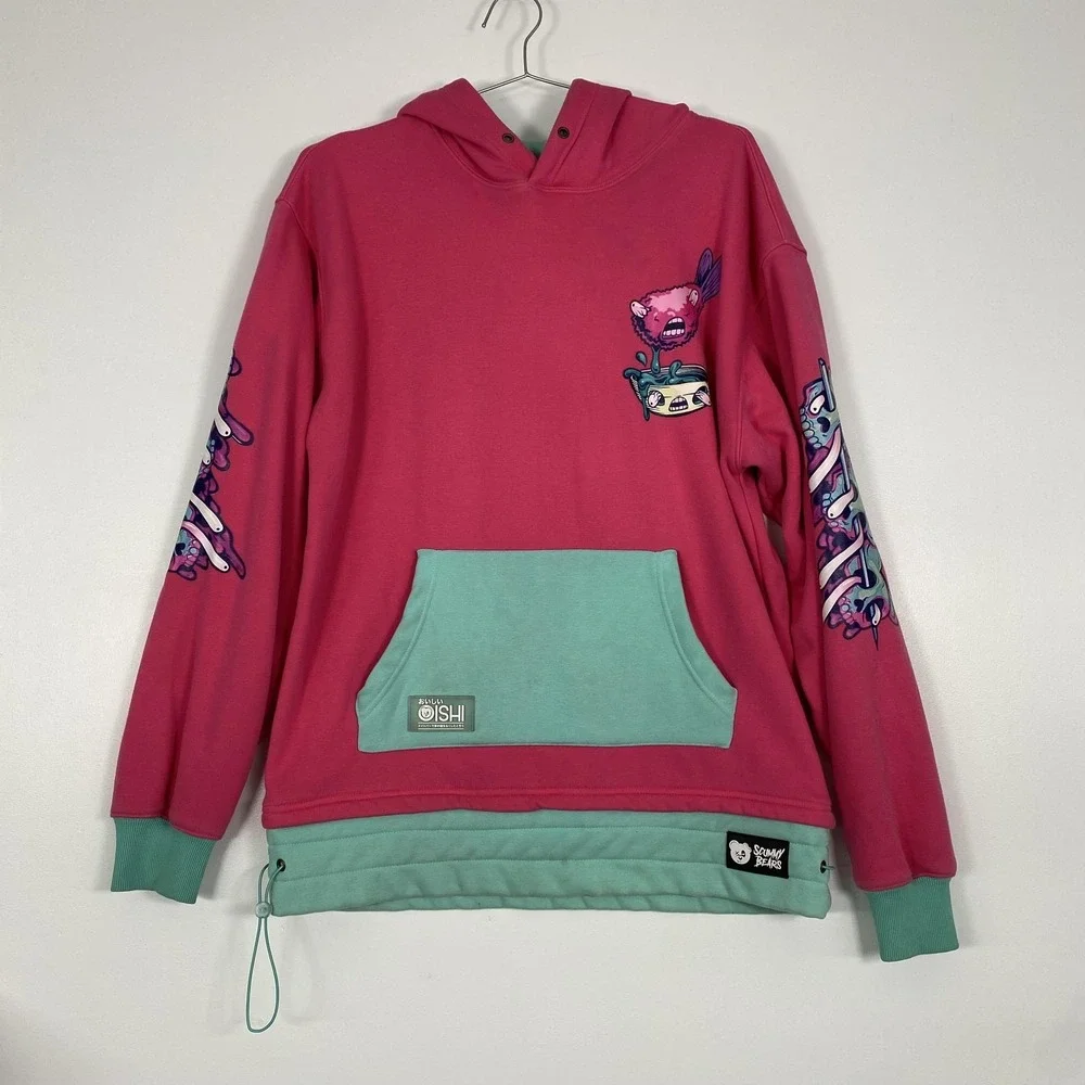 Scummy Bears Hoodie Mens Large Pink Teal Graphic Pullover Fleece Horror Art - Picture 4 of 16